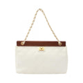 Chanel Handbag Quilted White Brown Caviar Leather Chain