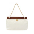 Chanel Handbag Quilted White Brown Caviar Leather Chain