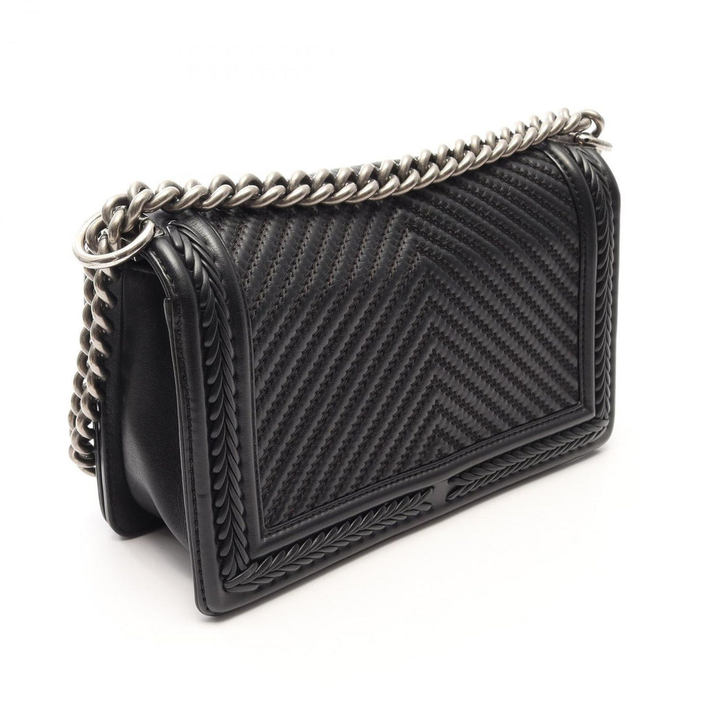 Chanel Shoulder Bag Boy Black Leather Boy Stitch Chain — view 2