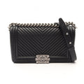 Chanel Shoulder Bag Boy Black Leather Boy Stitch Chain