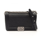 Chanel Shoulder Bag Boy Black Leather Boy Stitch Chain