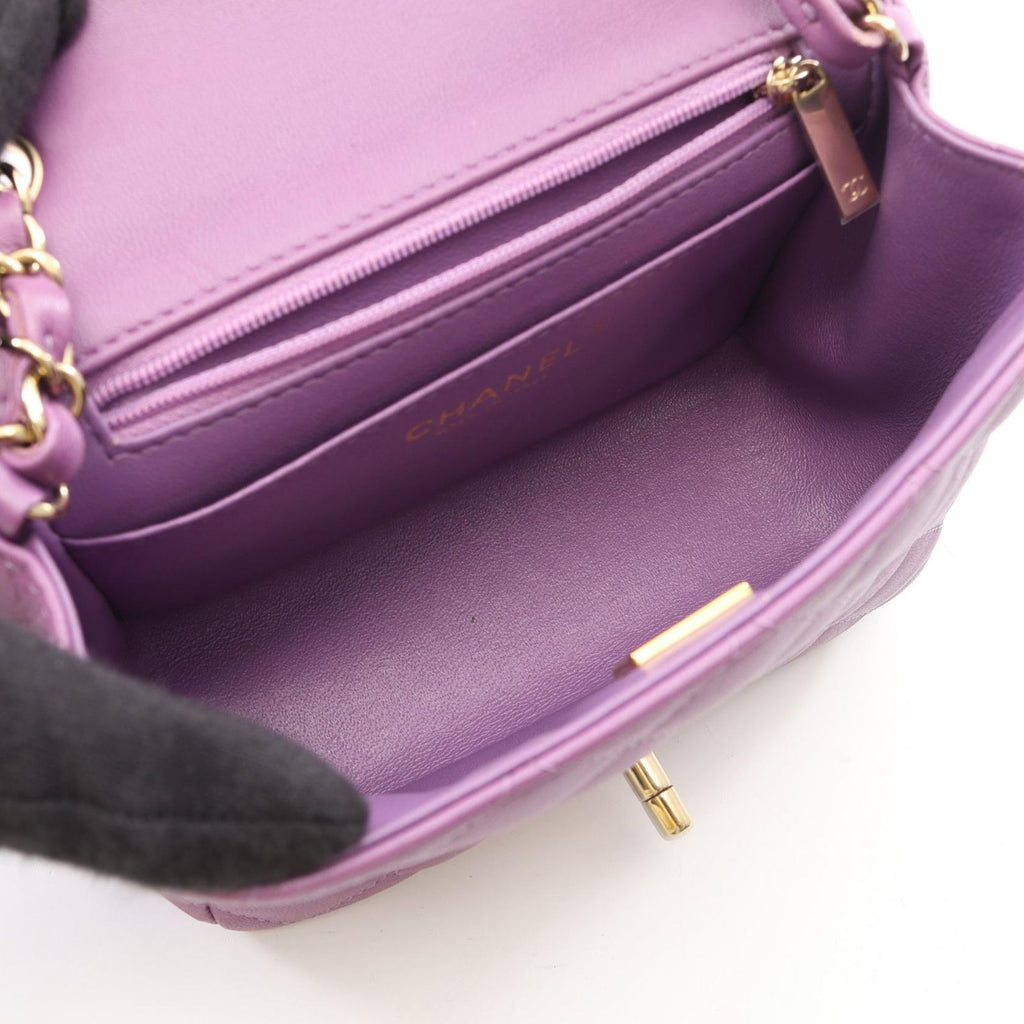 Chanel Shoulder Bag Mini Quilted Purple Lambskin Chain — view 3