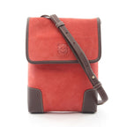 Loewe Shoulder Bag Anagram Red Brown Suede Leather