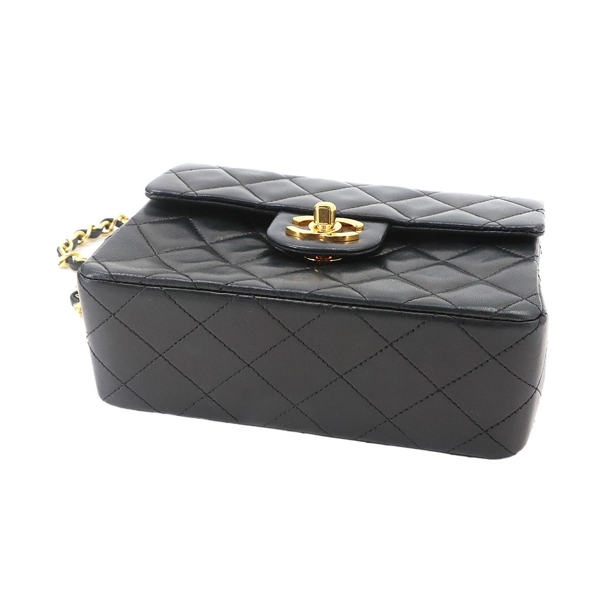 Chanel Mini Quilted Chain Shoulder Bag Lambskin Black Gold Vintage — view 5