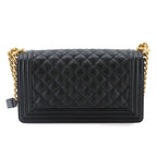 Chanel Boy Chain Shoulder Bag Lambskin Black Gold — view 2