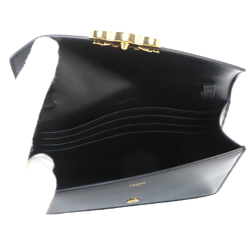 Celine Triomphe Chain Wallet Leather Black Gold Shoulder — view 7