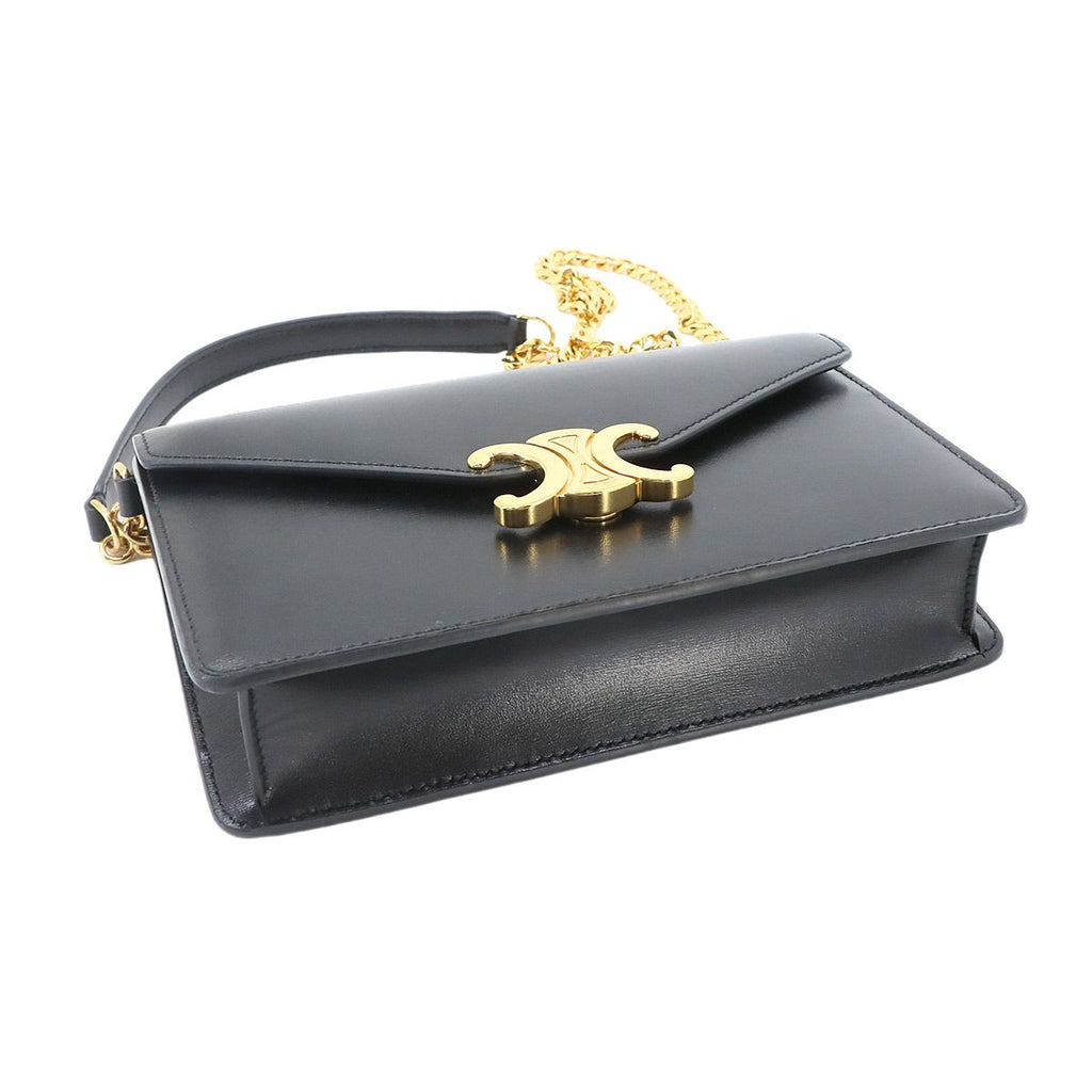 Celine Triomphe Chain Wallet Leather Black Gold Shoulder — view 4