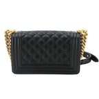 Chanel Boy Small Chain Shoulder Bag Caviar Leather Black Gold — view 2