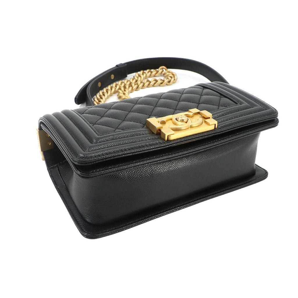 Chanel Boy Small Chain Shoulder Bag Caviar Leather Black Gold — view 4