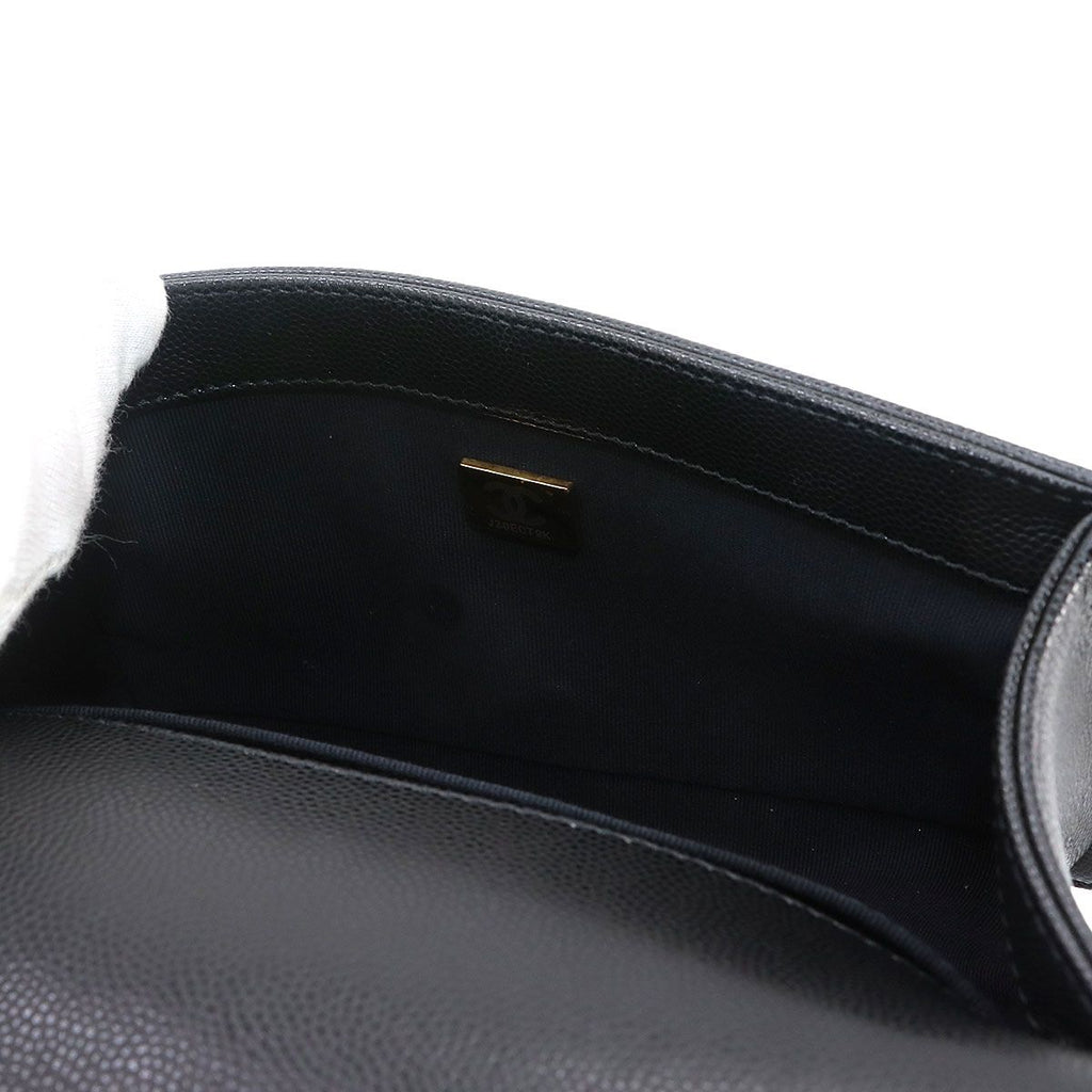 Chanel Boy Small Chain Shoulder Bag Caviar Leather Black Gold — view 8