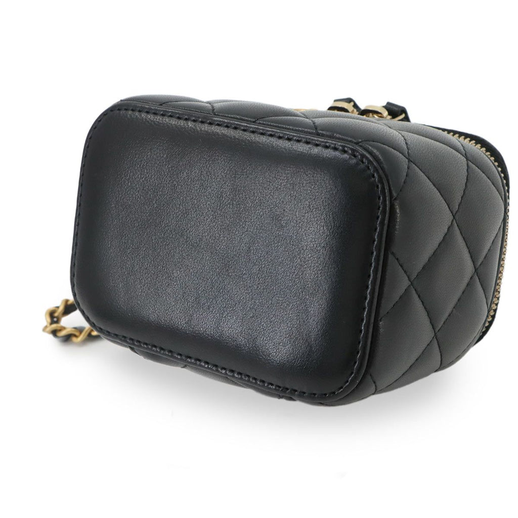 Chanel Quilted Mini Vanity Chain Shoulder Bag Lambskin Black Gold — view 4
