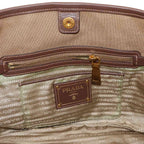 Prada Logo Jacquard Ribbon 2-Way Bag Canvas Leather Beige Brown — view 8