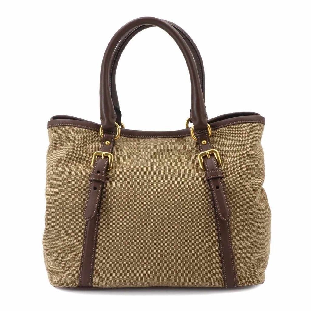 Prada Logo Jacquard Ribbon 2-Way Bag Canvas Leather Beige Brown — view 2