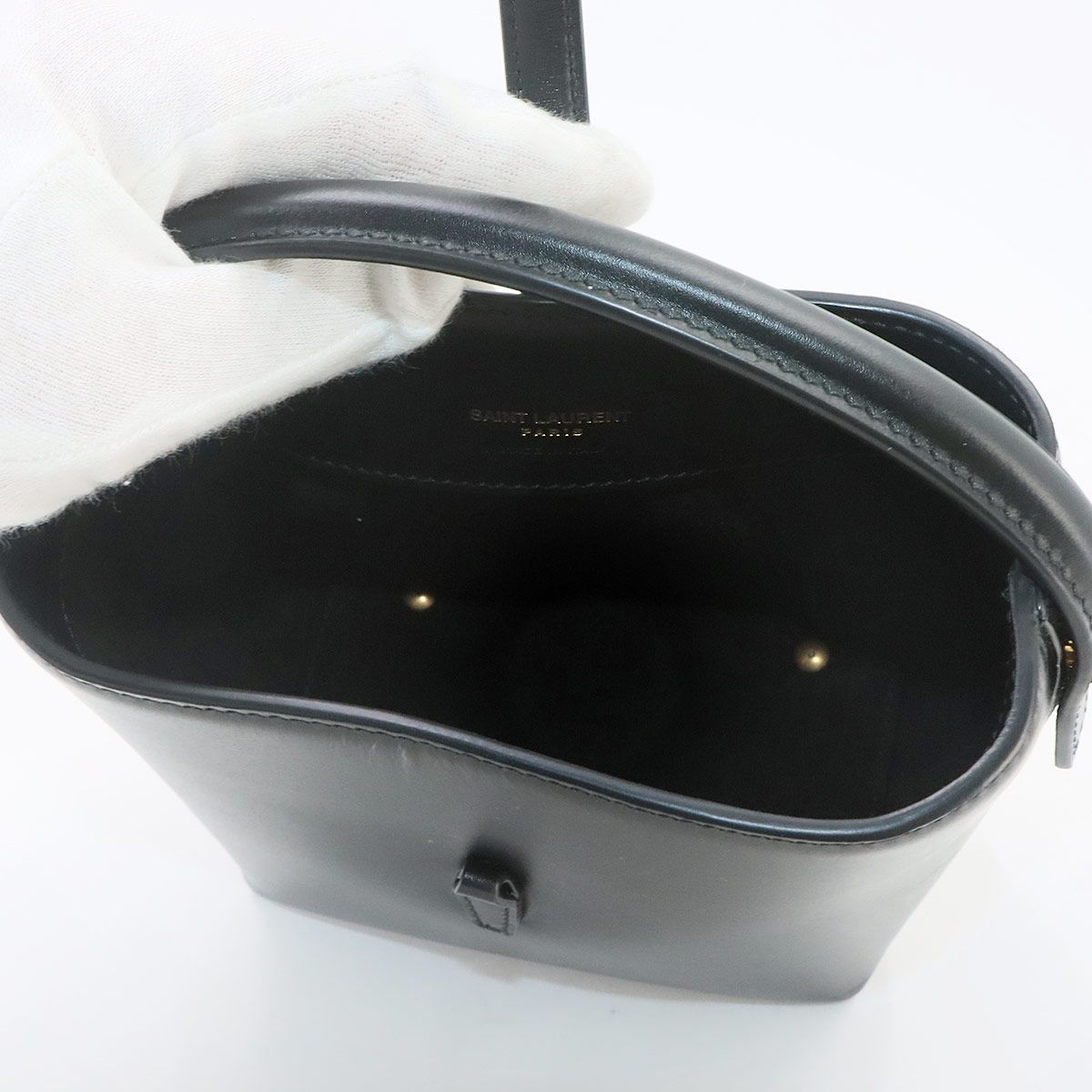 Saint Laurent Mini 2-Way Shoulder Hand Bag Leather Black Gold — view 6
