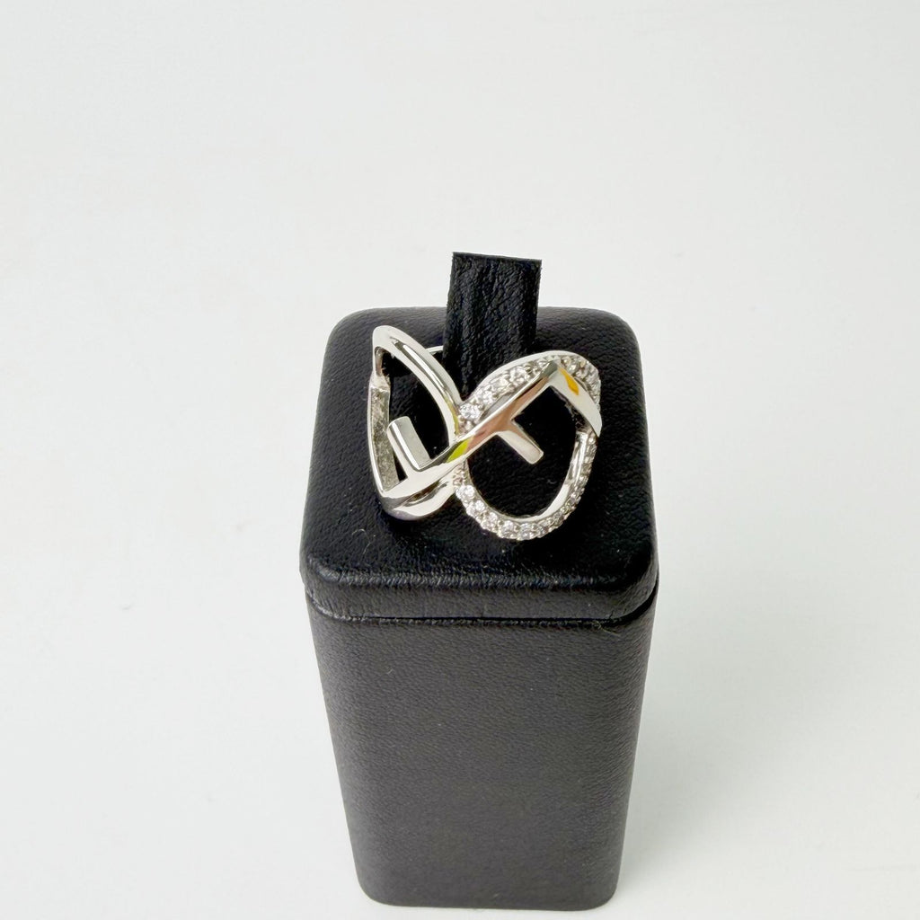Fendi IS Crystal Ring Plated Silver Clear Vintage
