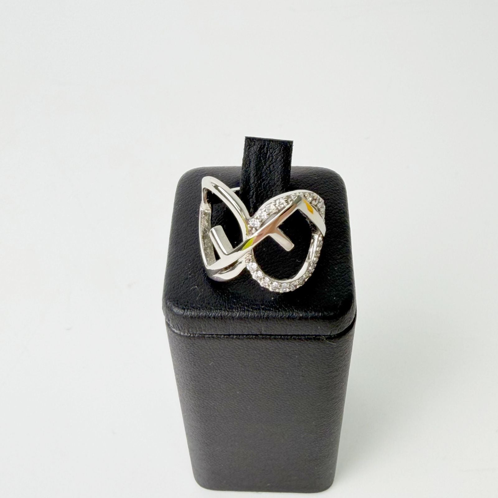 Fendi IS Crystal Ring Plated Silver Clear Vintage