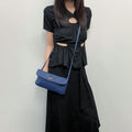 Bottega Veneta Intrecciato Flap Shoulder Bag Leather Blue Vintage