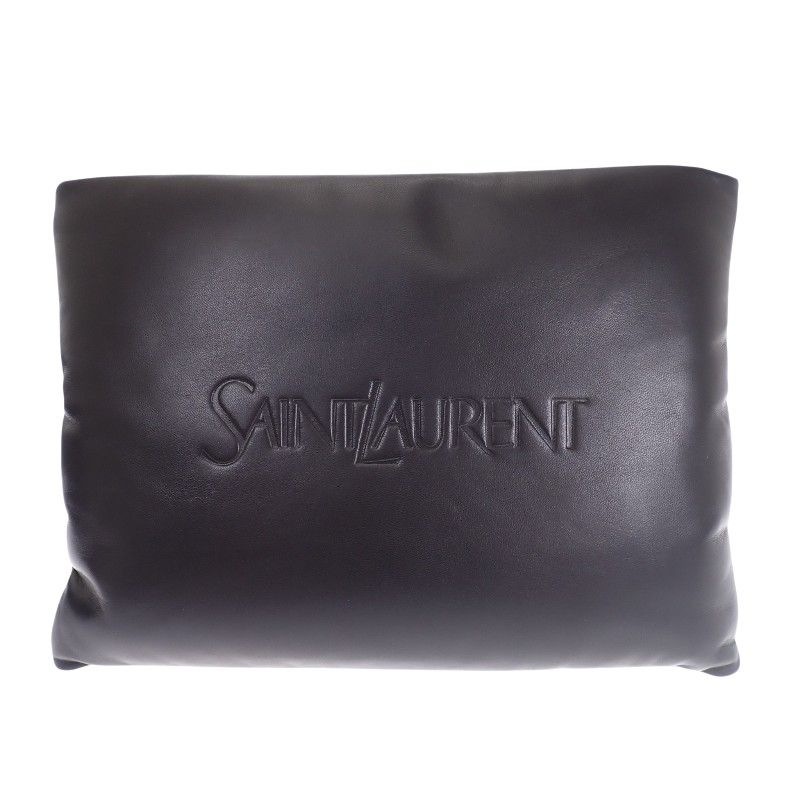 Saint Laurent Large Puffy Pouch Clutch Lambskin Black Silver with