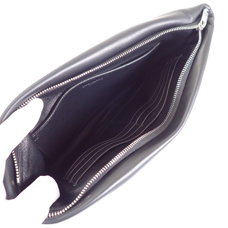 Saint Laurent Large Puffy Pouch Clutch Lambskin Black Silver with — view 7