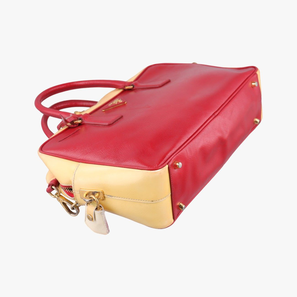 Prada Triangle Logo Red Yellow Patent 7 Shoulder — view 5