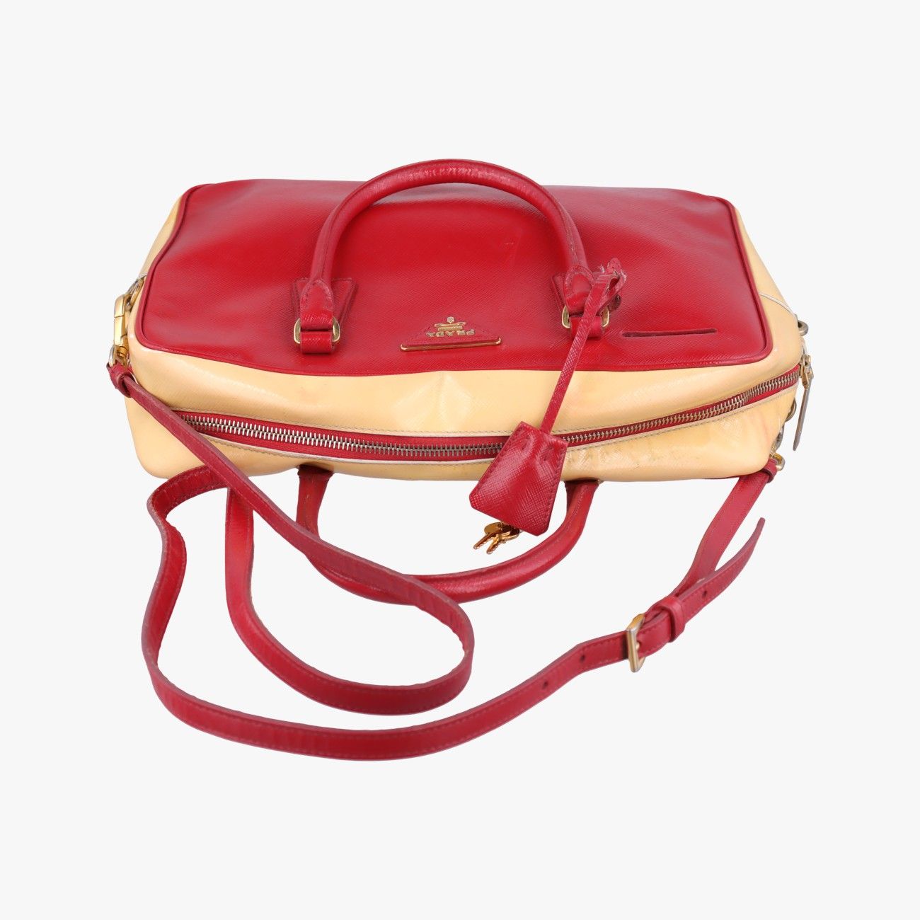 Prada Triangle Logo Red Yellow Patent 7 Shoulder — view 8