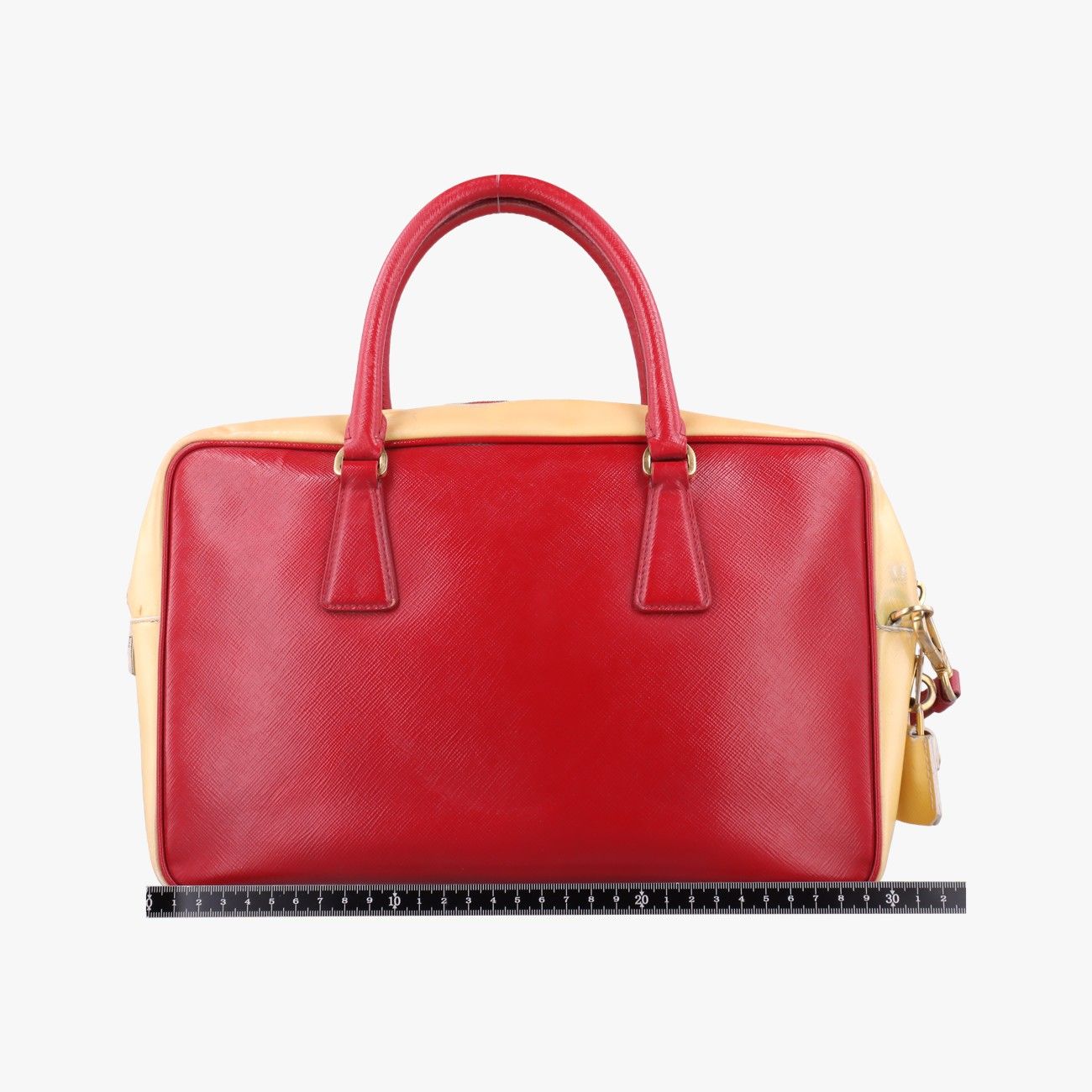 Prada Triangle Logo Red Yellow Patent 7 Shoulder — view 2