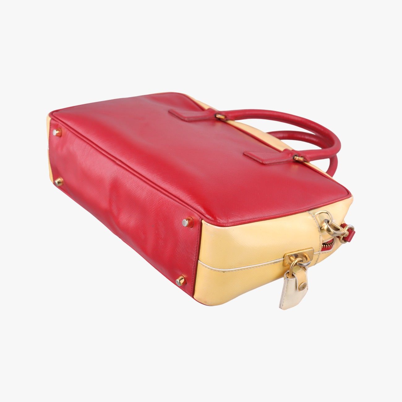 Prada Triangle Logo Red Yellow Patent 7 Shoulder — view 6