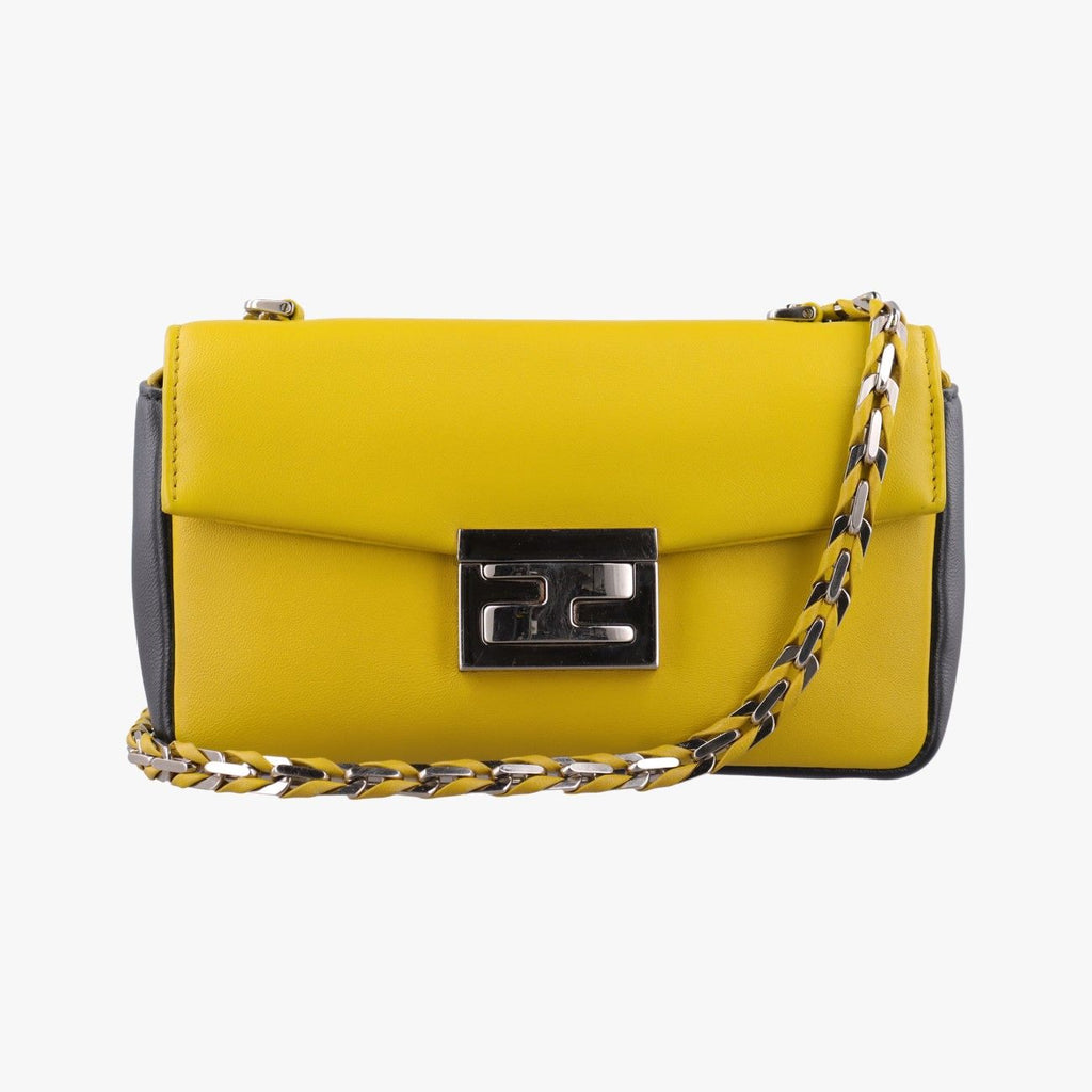 Fendi Mini Baguette Yellow Black Leather Shoulder
