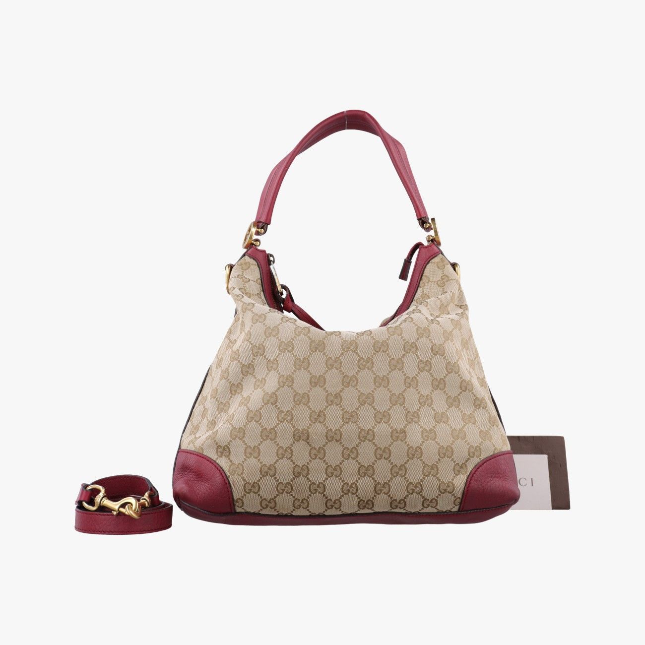 Gucci Miss GG Hobo Khaki Red Canvas Leather