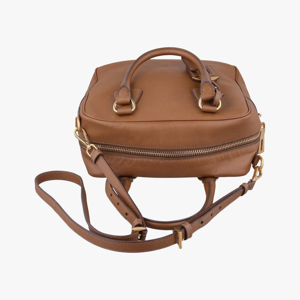 Prada Convertible Top Handle Brown Saffiano Leather — view 8