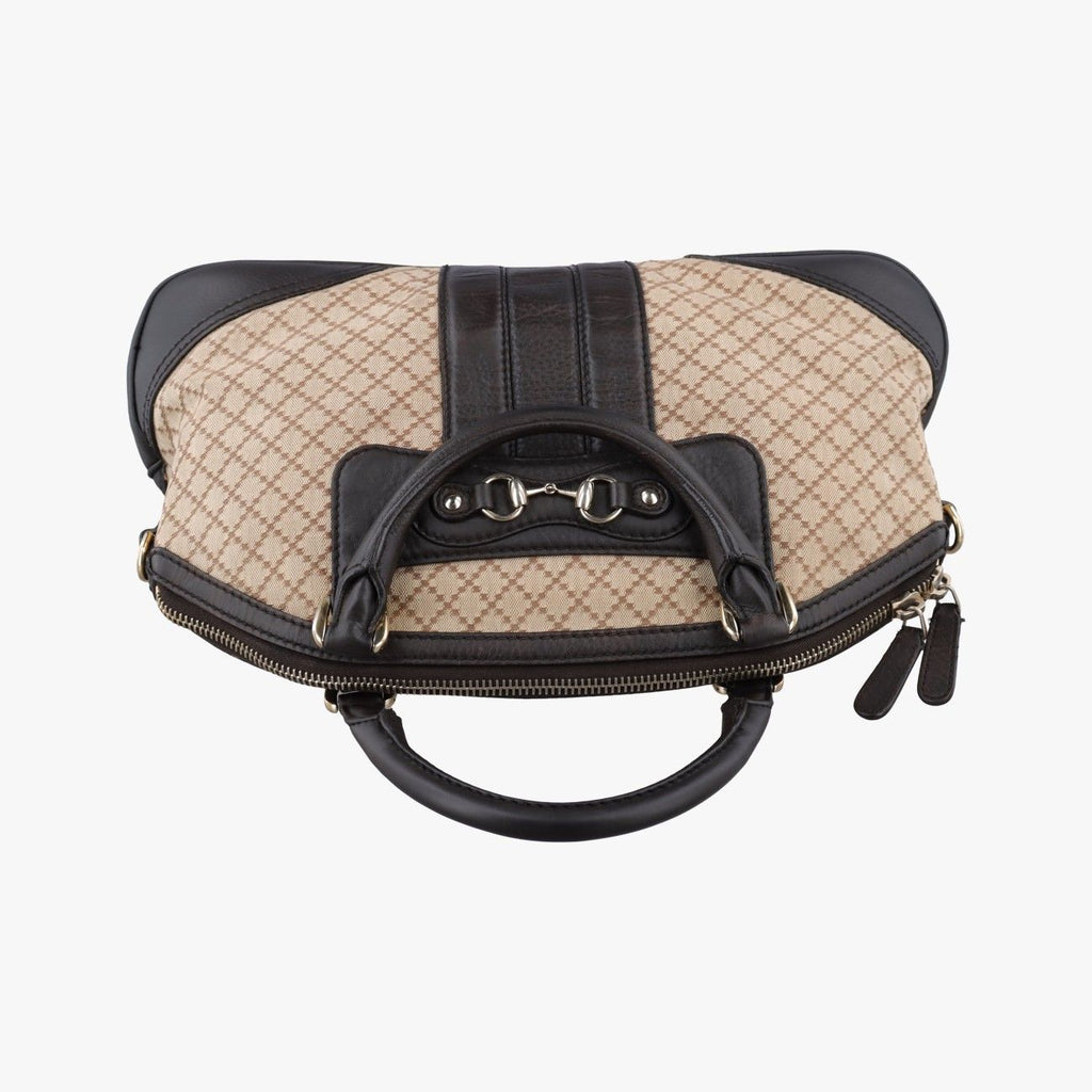 Gucci Horsebit Diamante Beige Dark Brown Canvas Leather Handbag — view 8