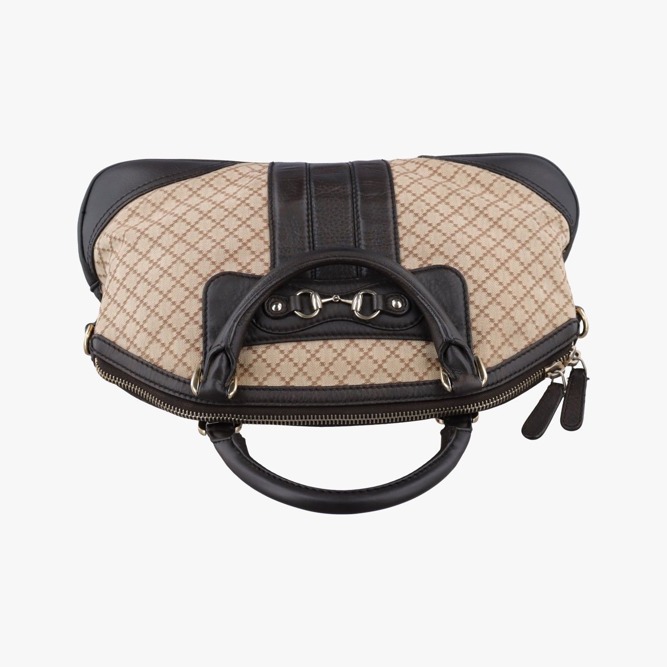 Gucci Horsebit Diamante Beige Dark Brown Canvas Leather Handbag — view 8