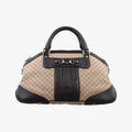 Gucci Horsebit Diamante Beige Dark Brown Canvas Leather Handbag