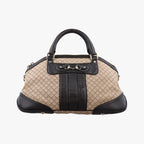 Gucci Horsebit Diamante Beige Dark Brown Canvas Leather Handbag