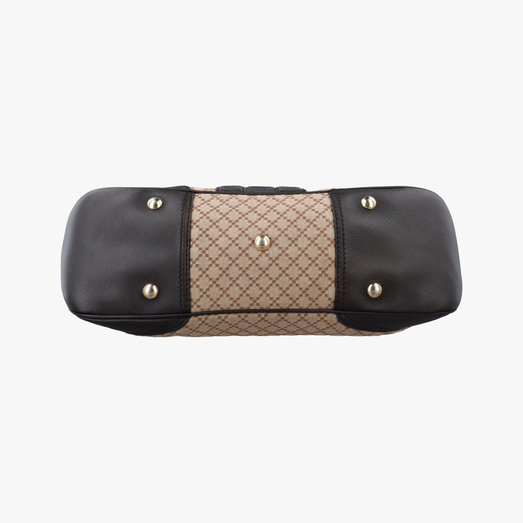 Gucci Horsebit Diamante Beige Dark Brown Canvas Leather Handbag — view 3