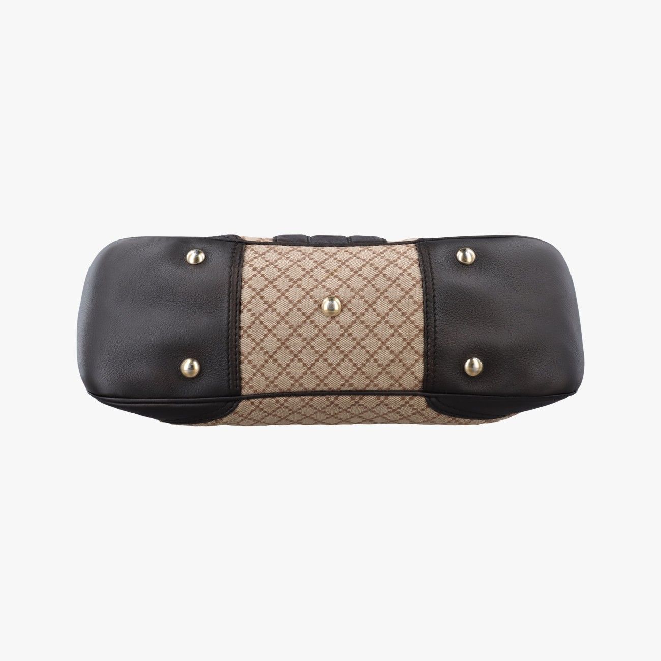 Gucci Horsebit Diamante Beige Dark Brown Canvas Leather Handbag — view 3