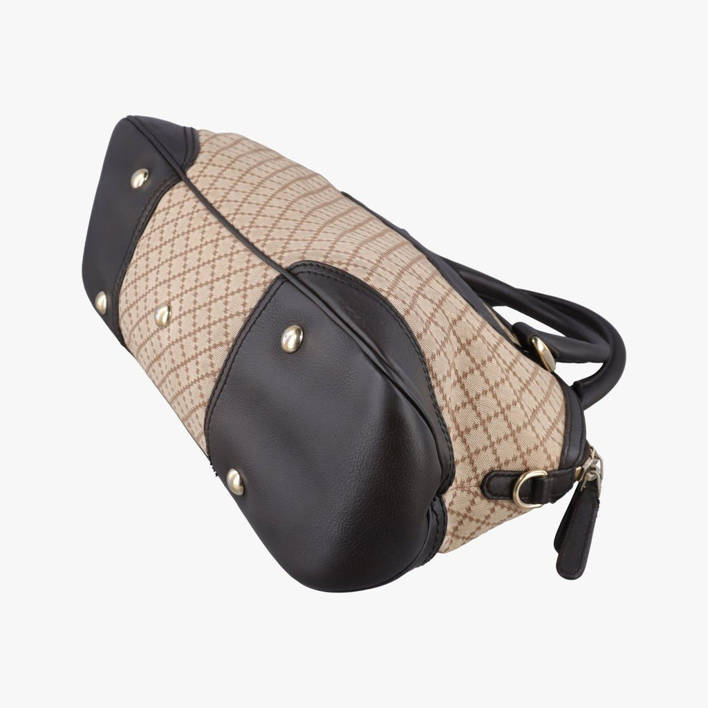 Gucci Horsebit Diamante Beige Dark Brown Canvas Leather Handbag — view 6