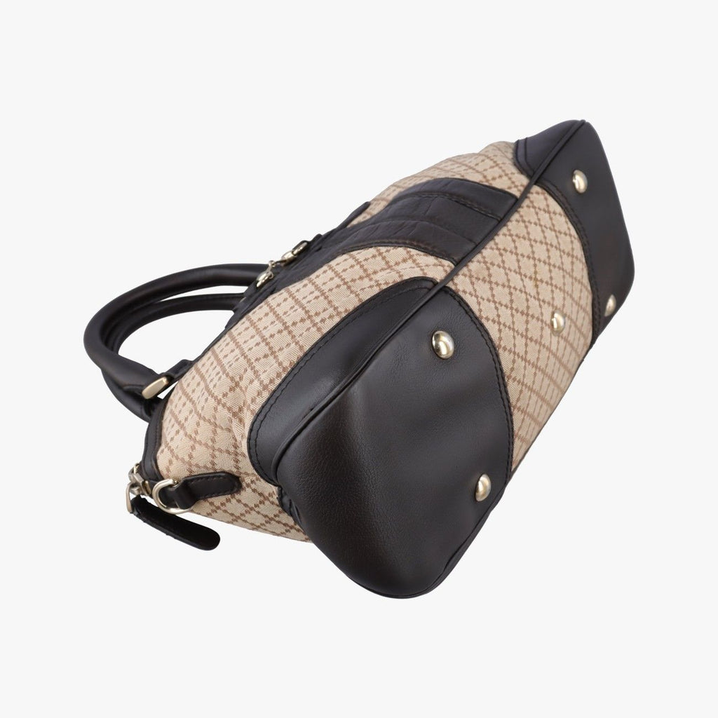 Gucci Horsebit Diamante Beige Dark Brown Canvas Leather Handbag — view 5