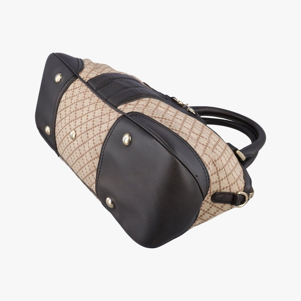 Gucci Horsebit Diamante Beige Dark Brown Canvas Leather Handbag — view 4