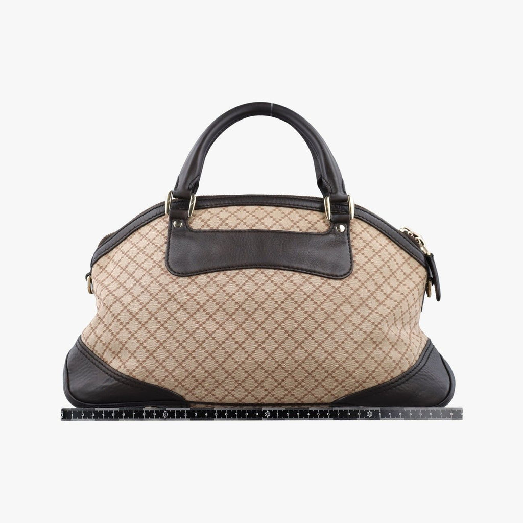 Gucci Horsebit Diamante Beige Dark Brown Canvas Leather Handbag — view 2