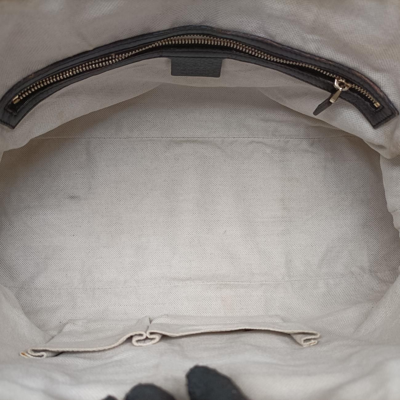 Gucci Horsebit Diamante Beige Dark Brown Canvas Leather Handbag — view 9