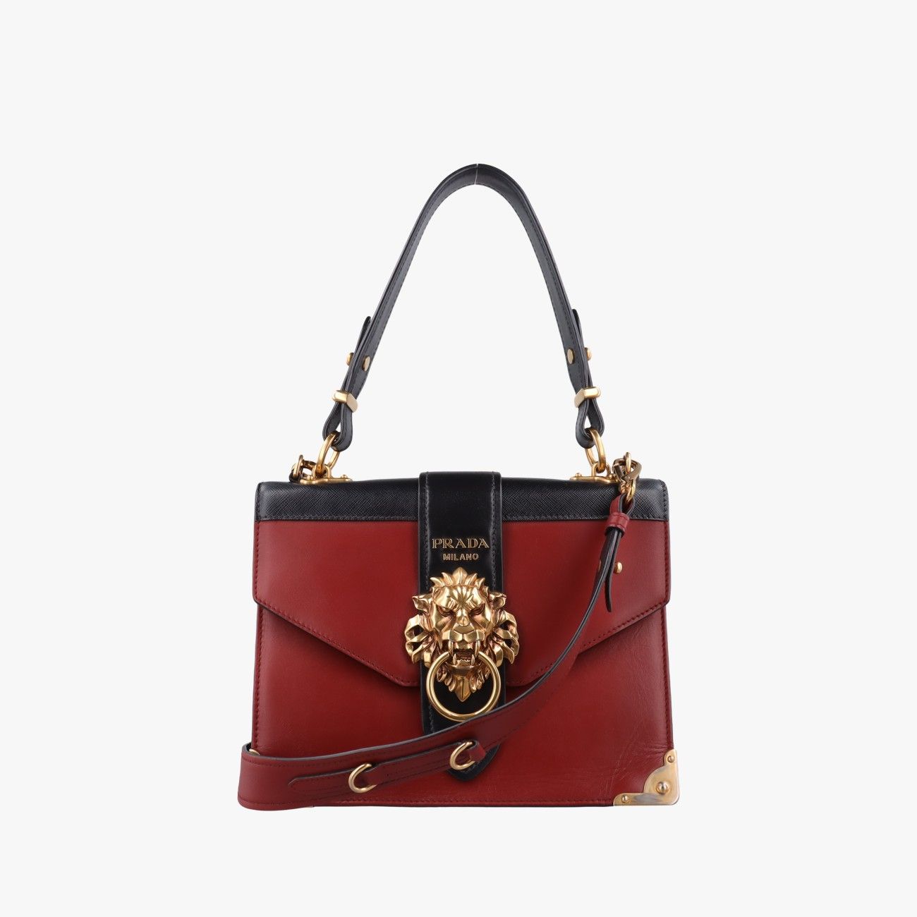 Prada Cahier Lion Head Black Red Leather 25 Shoulder