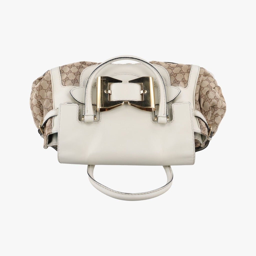 Gucci Dylux Queen Large White Brown Leather Canvas Handbag — view 8