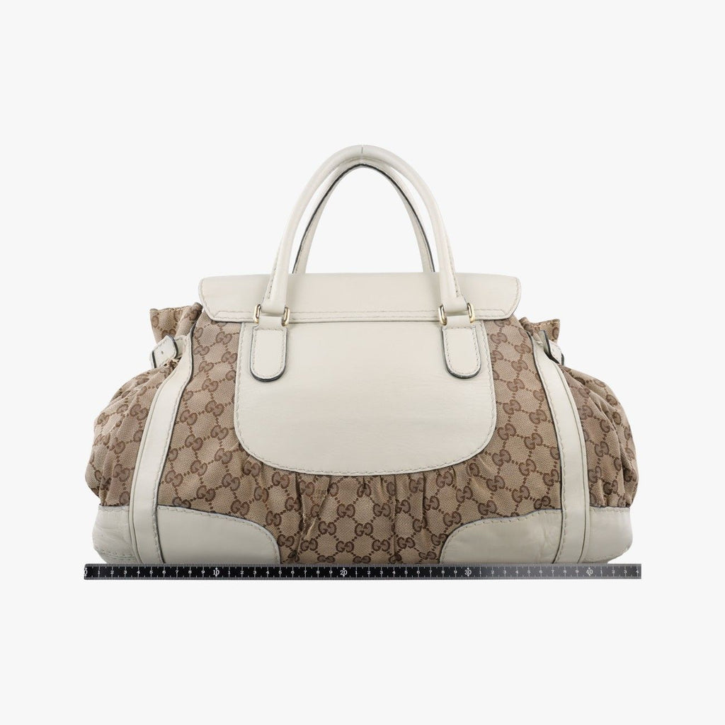 Gucci Dylux Queen Large White Brown Leather Canvas Handbag — view 2