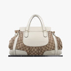 Gucci Dylux Queen Large White Brown Leather Canvas Handbag — view 2