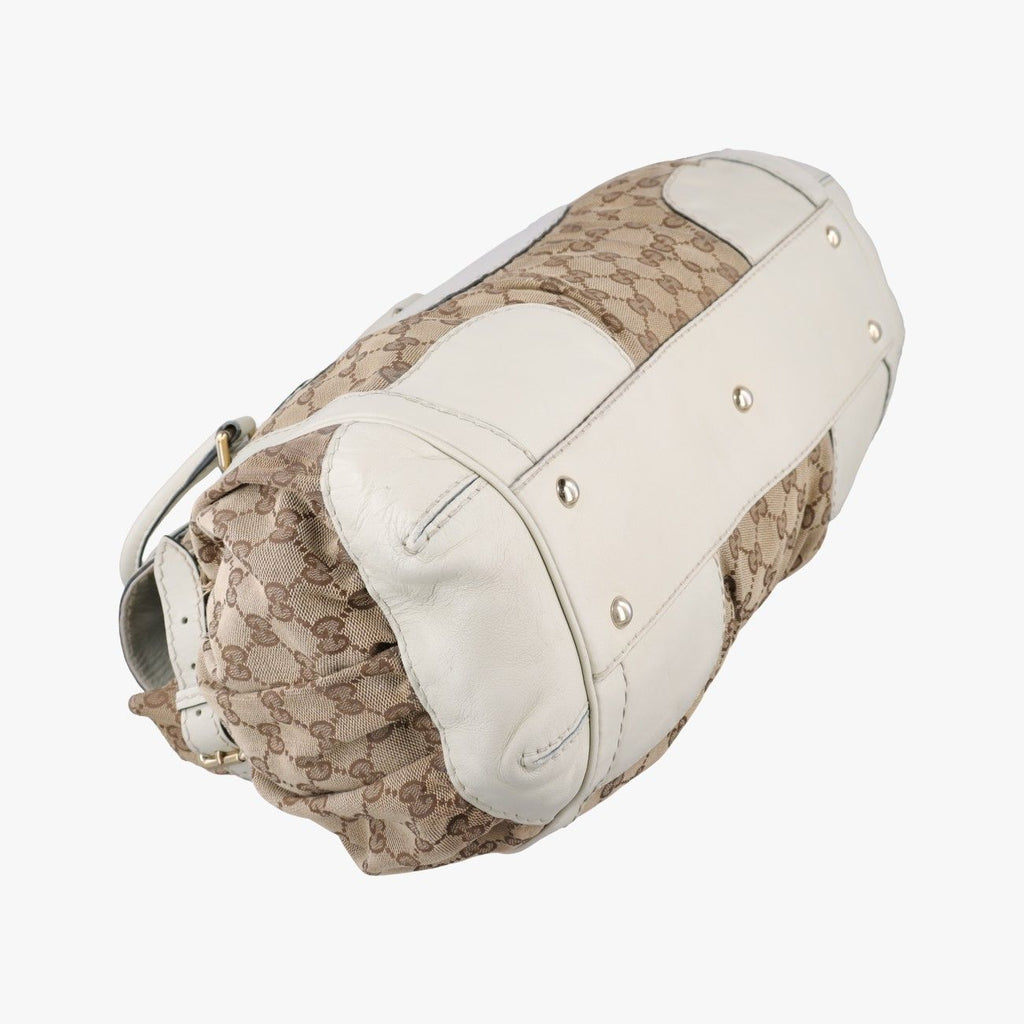Gucci Dylux Queen Large White Brown Leather Canvas Handbag — view 7