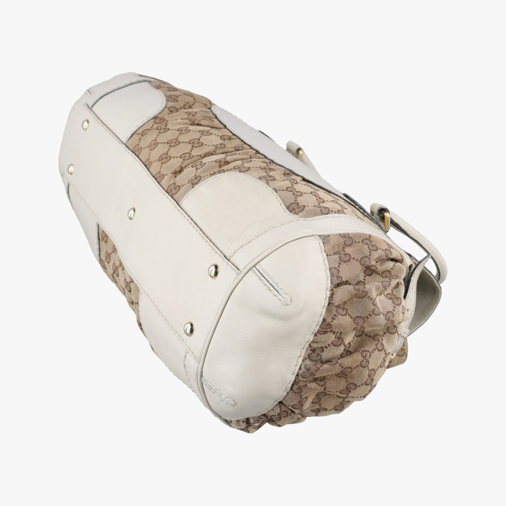 Gucci Dylux Queen Large White Brown Leather Canvas Handbag — view 6