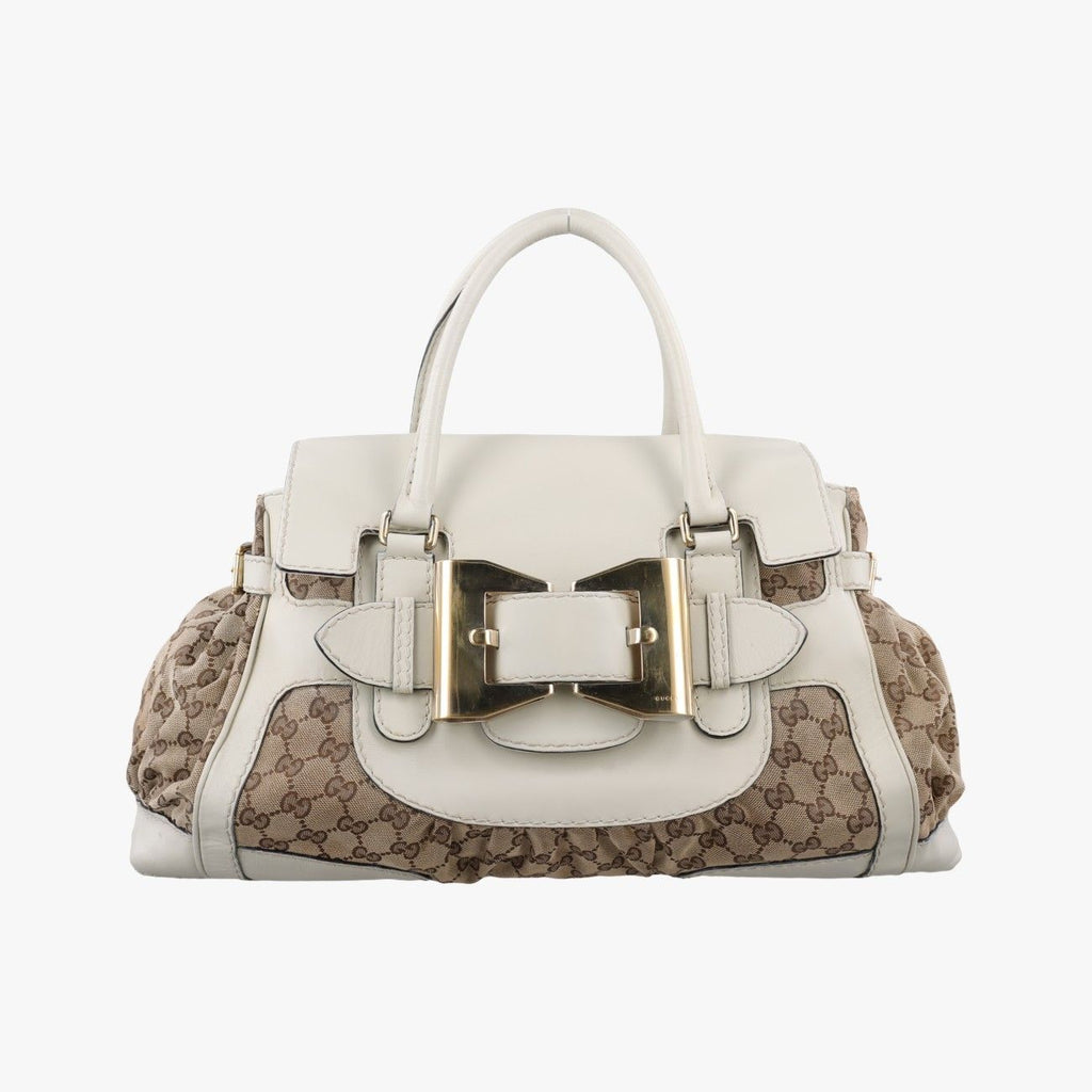 Gucci Dylux Queen Large White Brown Leather Canvas Handbag