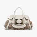 Gucci Dylux Queen Large White Brown Leather Canvas Handbag