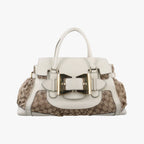 Gucci Dylux Queen Large White Brown Leather Canvas Handbag